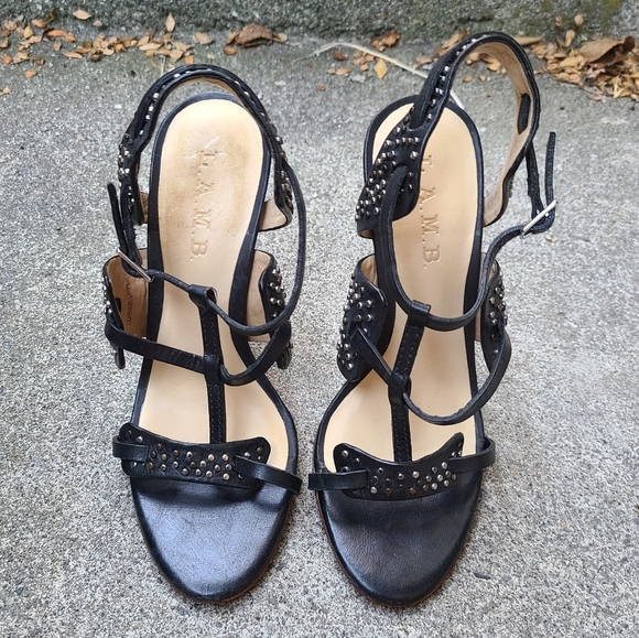 Sexy strappy L.A.M.B. black leather sandals - Picture 2 of 4